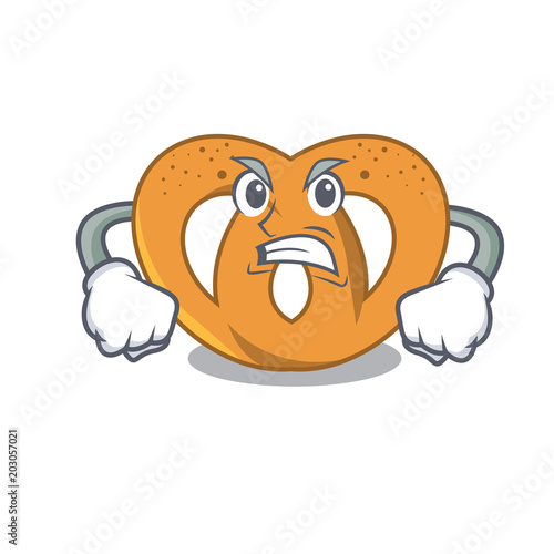 Angry pretzel mascot cartoon style