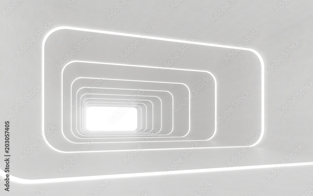 Illuminated corridor interior design. 3D rendering Illuminated corridor interior design. 3D rendering
