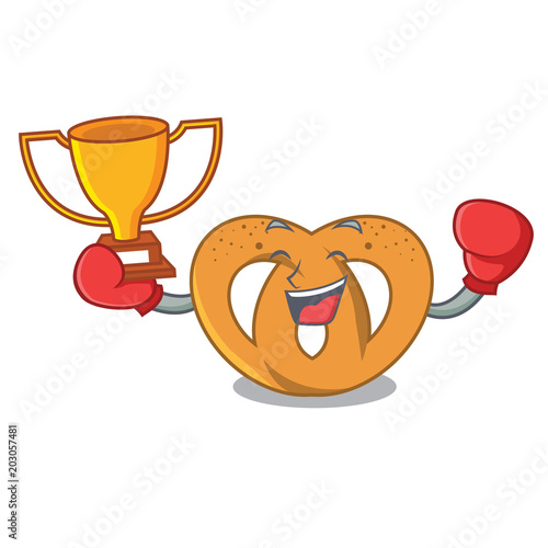 Boxing winner pretzel mascot cartoon style