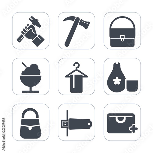 Premium fill icons set on white background . Such as japan  work  site  screwdriver  business  foreman  sake  icecream  cream  hammer  builder  dessert  sweet  cone  male  sushi  japanese  clothing