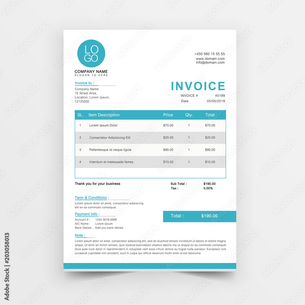 Invoice template vector design. Blue minimal quotation design. Invoice template vector design. Blue minimal quotation design.
