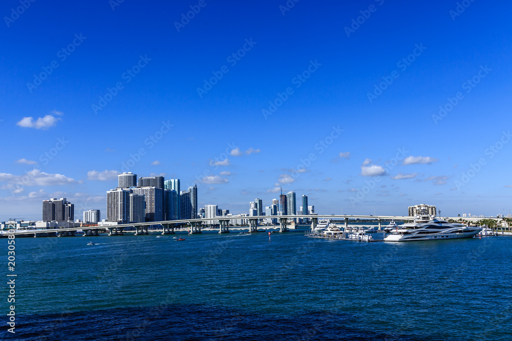 Yachts at Biscayne Bay Bridge