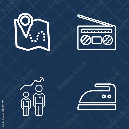 Premium set of outline vector icons. Such as household, city, music, travel, career, home, studio, pin, human, housework, success, volume, potential, sign, direction, motivation, progress, gps, place