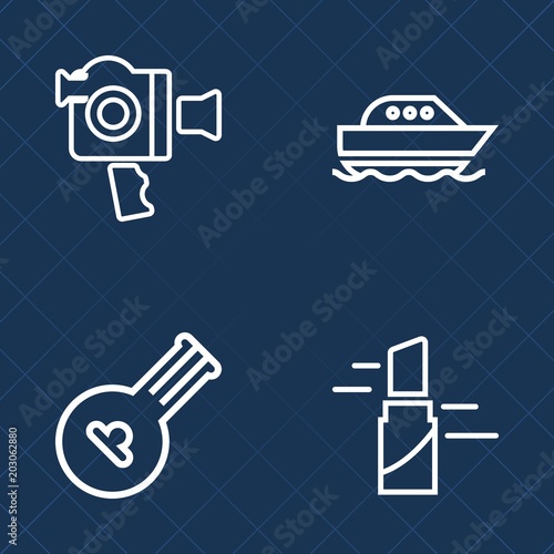 Premium set of outline vector icons. Such as wave, makeup, string, fashion, lip, vessel, red, record, technology, sound, motor, beautiful, sail, cruise, nautical, wooden, music, handle, play, female