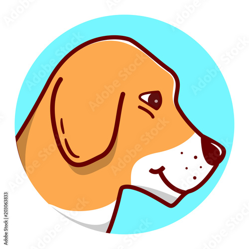 Cartoon character dog of breed beagle. Pet animal. An icon for the websites of pet-shops and veterinary clinics. Line art flat vector.