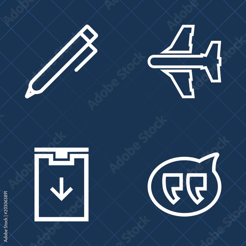 Premium set of outline vector icons. Such as transportation, air, school, write, arrow, plane, sky, communication, web, website, holding, message, button, jet, business, female, fly, commercial, sign