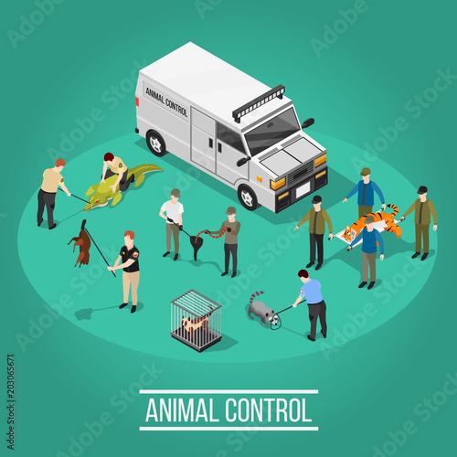 Animal Control Isometric Composition