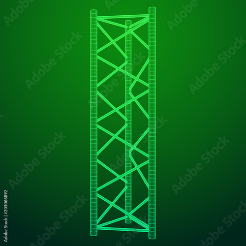 Truss girder element. Wireframe low poly mesh vector illustration.