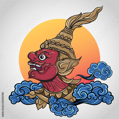 ramayana giant thailand art, Vintage traditional Thai style, vector illustration.