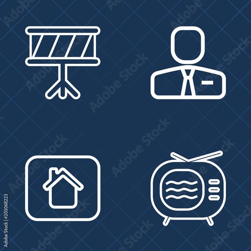 Premium set of outline vector icons. Such as home, guitar, electric, tuner, human, businessman, woman, estate, executive, technology, classical, architecture, employment, saxophone, instrument, drum
