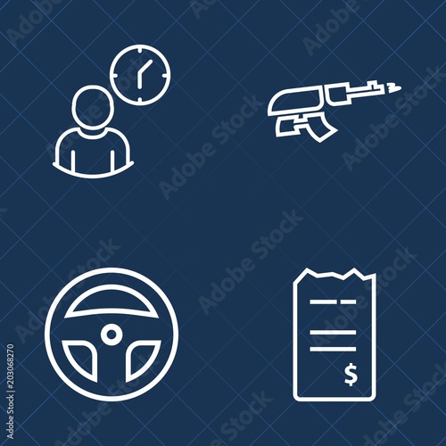 Premium set of outline vector icons. Such as timer, bill, machine, equipment, tooth, rifle, concept, automatic, science, medicine, tool, dental, assault, credit, payment, bank, pay, office, gun, war