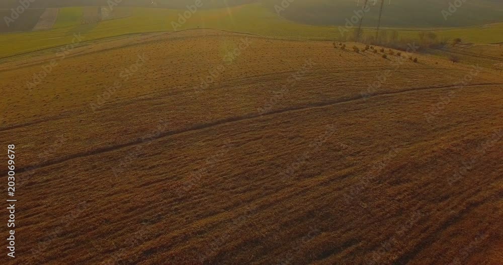Aerial view of idyllic spring pasture and cultivated fields. 4K Aerial view of idyllic spring pasture and cultivated fields. 4K