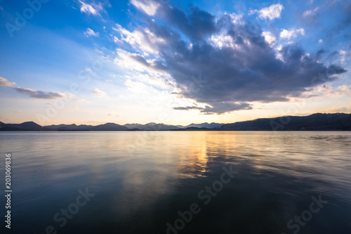 sunset of lake in hangzhou china