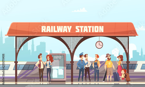 Railway Station Vector Illustration