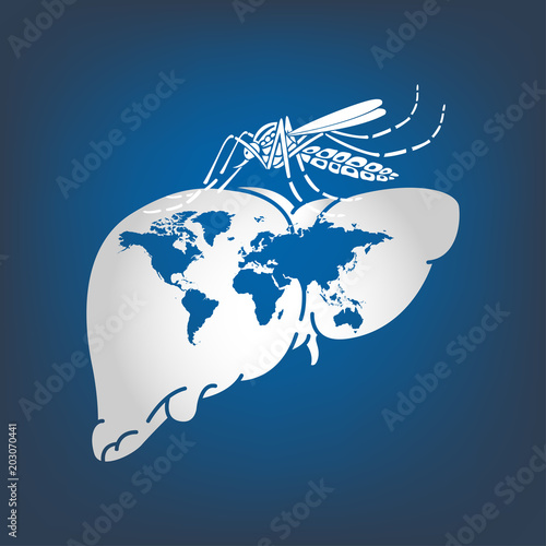 World Malaria Day. Mosquito bans the sign. Liver, malaria virus. Infographics. Vector illustration