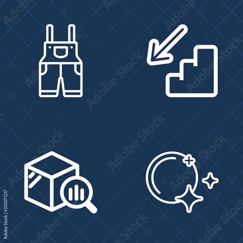 Premium set of outline vector icons. Such as economy, work, down, protective, space, downstairs, pants, wear, moon, background, men, step, upstairs, profit, walk, cargo, up, exit, clothing, data, suit