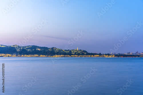 sunset of lake in hangzhou china