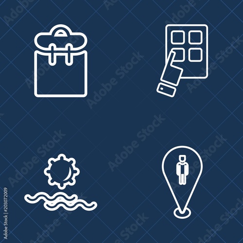 Premium set of outline vector icons. Such as pretty, passenger, travel, trip, sun, digital, ransack, screen, internet, yellow, hand, woman, people, business, summer, button, technology, one, web, pass
