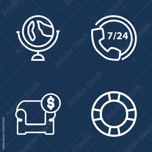 Premium set of outline vector icons. Such as telephone, earth, help, contact, interior, summer, business, continent, ring, vacation, support, water, operator, holiday, service, modern, swim, sphere