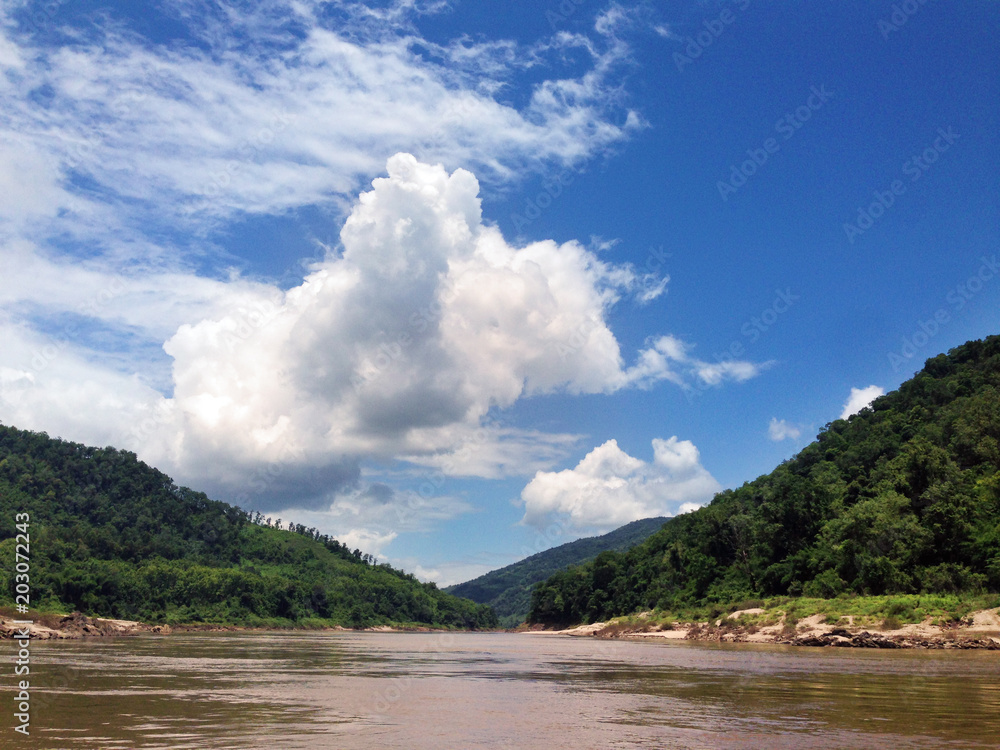 Mekong River impressions during slow boat tour in Laos
