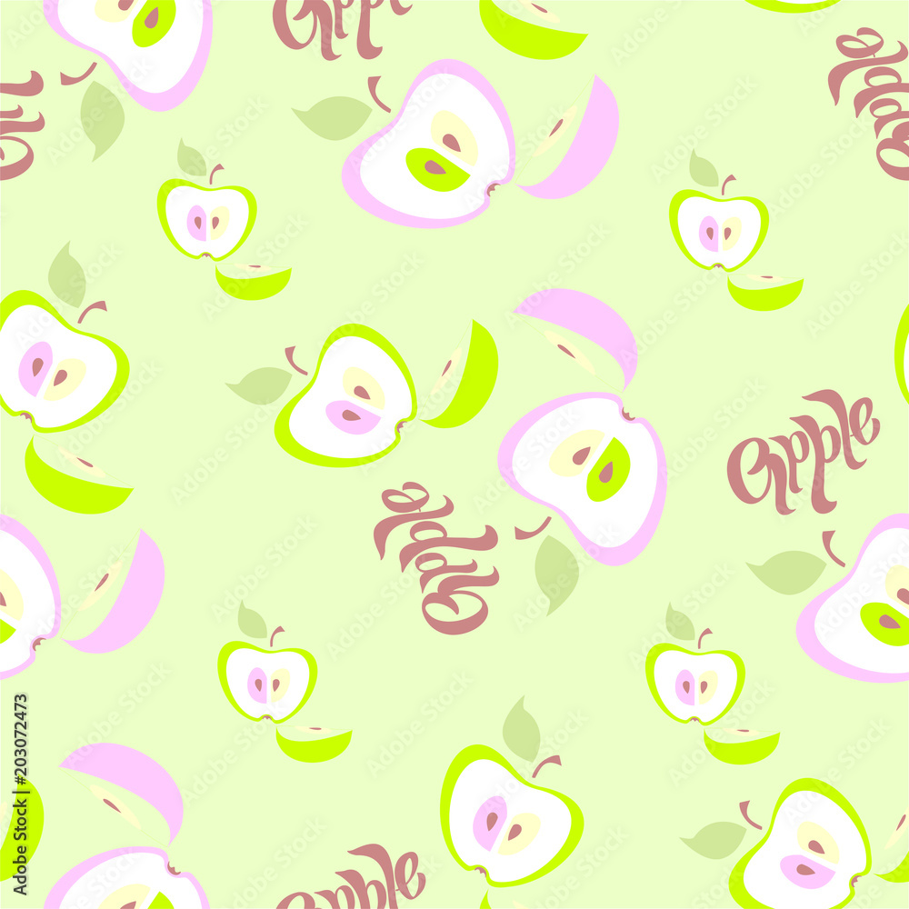 Seamless pattern. Apple background. Lettering. Fruit. Vector illustration. Seamless pattern. Apple background. Lettering. Fruit. Vector illustration.