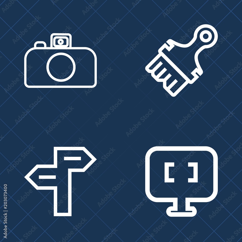 Fototapeta premium Premium set of outline vector icons. Such as camera, business, road, arrow, solution, internet, monitor, concept, street, digital, laptop, computer, way, flash, photography, photograph, notebook, , pc