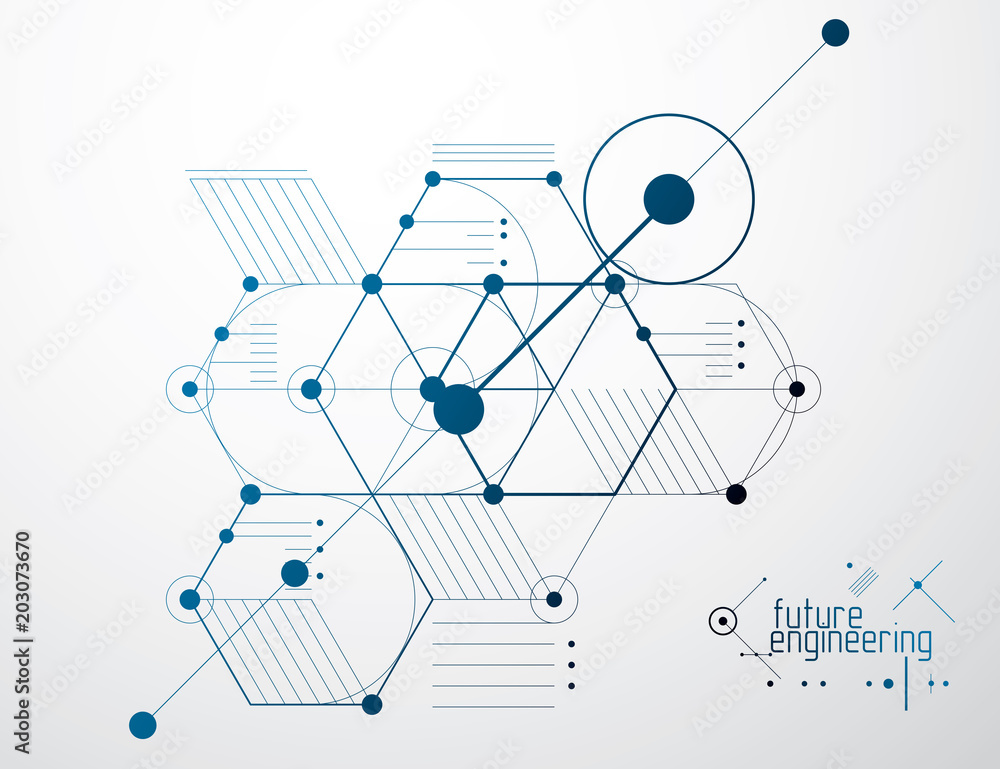 Engineering technological vector wallpaper made with hexagons, circles and lines. Modern geometric composition can be used as template and layout. Abstract technical background. Engineering technological vector wallpaper made with hexagons, circles and lines. Modern geometric composition can be used as template and layout. Abstract technical background.