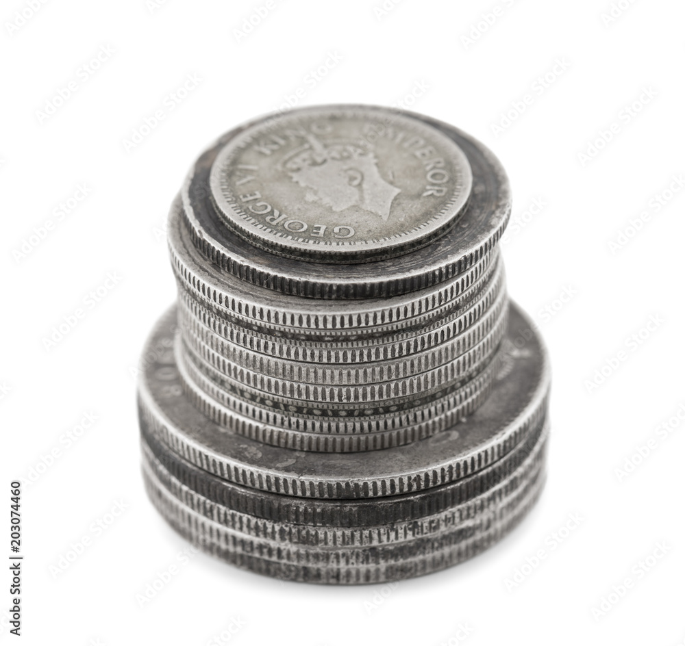 Group of Indian old Coins Isolated on White Background Group of Indian old Coins Isolated on White Background