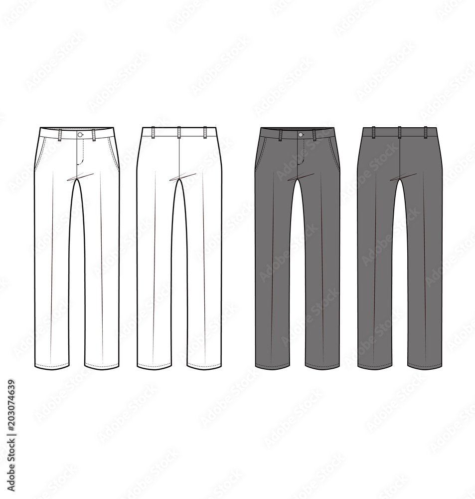 Pants fashion flat technical drawing template Pants fashion flat technical drawing template