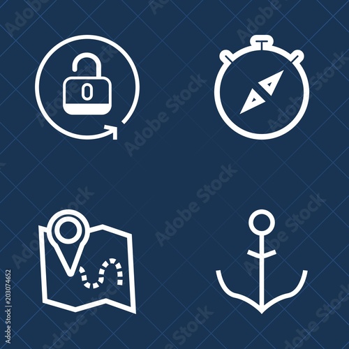 Premium set of outline vector icons. Such as key, navigation, vessel, city, north, location, padlock, east, lock, place, web, safe, technology, unlock, privacy, system, sign, marine, street, wheel