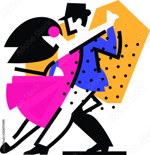 Illustration of a dancing man and woman. Icon ballroom, sports dances. Tango, waltz, Latin American dances. Vector flat illustration. Logo for the dance studio. Abstract image.