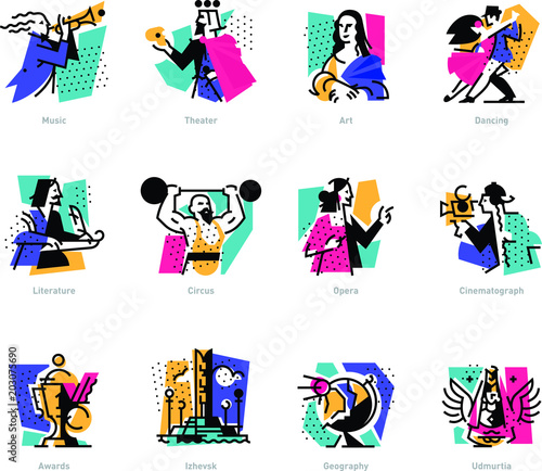 Tableau sur toile A set of icons on the theme of art forms