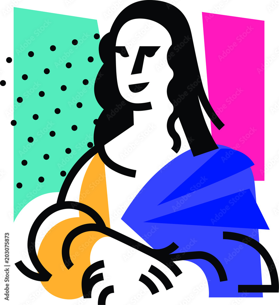 Illustration of the Mona Lisa. Icon of Gioconda, the artist Leonardo  Davinci. Logo of a famous work, interpretation. Vector flat illustration.  Logo for beauty salon, studio. Abstract image. Stock-Vektorgrafik | Adobe  Stock