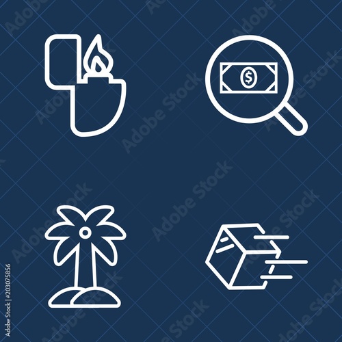 Premium set of outline vector icons. Such as palm, exotic, button, tree, natural, plastic, plant, sign, transportation, leaf, search, shipping, navigation, find, smoke, delivery, coconut, tool, white