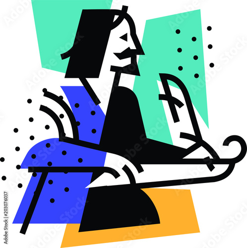 Illustration of the writer, the poet. Icon of the logo for the literary club. Illustration for a tattoo, site, poster, postcard. Image on white background isolated. Vector illustration.