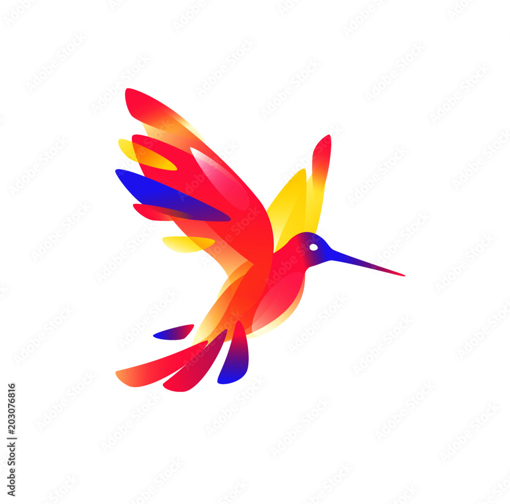Obraz premium Illustration of a pink colibri. Vector illustration. Image is isolated on white background. Bird of hummingbirds. Logo for the company, studio. Talisman, emblem. A modern bird image.