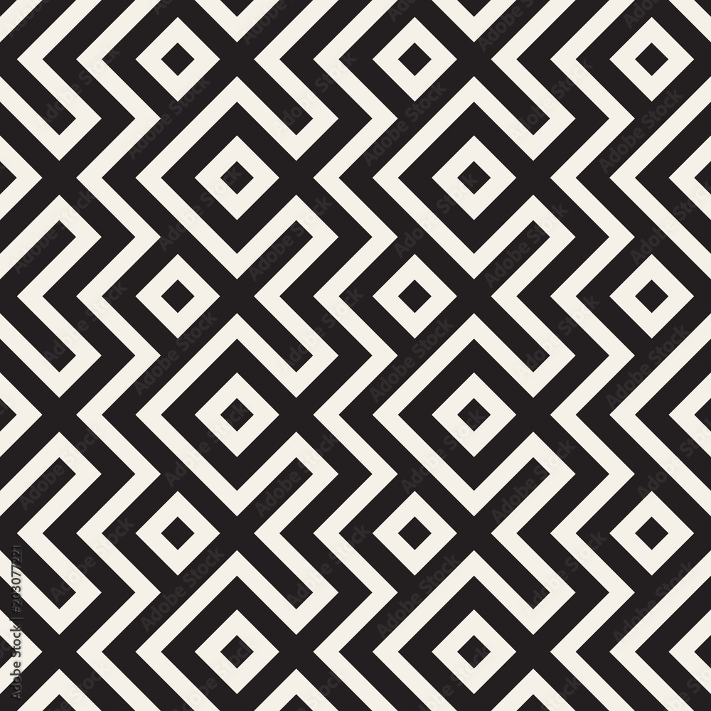 Stylish lines lattice. Ethnic monochrome texture. Abstract geometric background design. Vector seamless pattern. Stylish lines lattice. Ethnic monochrome texture. Abstract geometric background design. Vector seamless pattern.