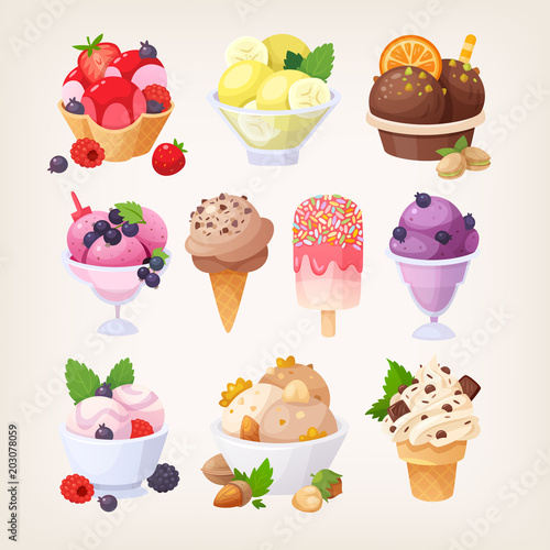 Set of colorful tasty isolated ice cream. Vector images