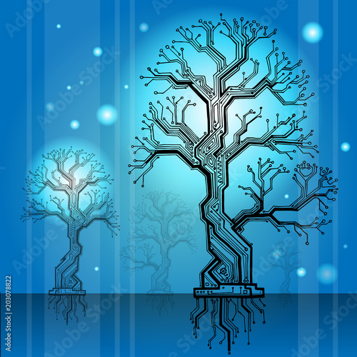 board - tree scheme cyan. electronic structure photo