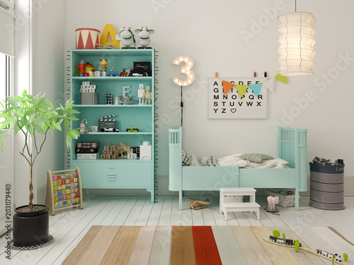 Children room scandinavian style 3D rendering photo