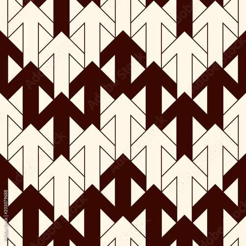 Simple modern print with interlocking arrows. Contemporary abstract background with repeated pointers. Seamless pattern