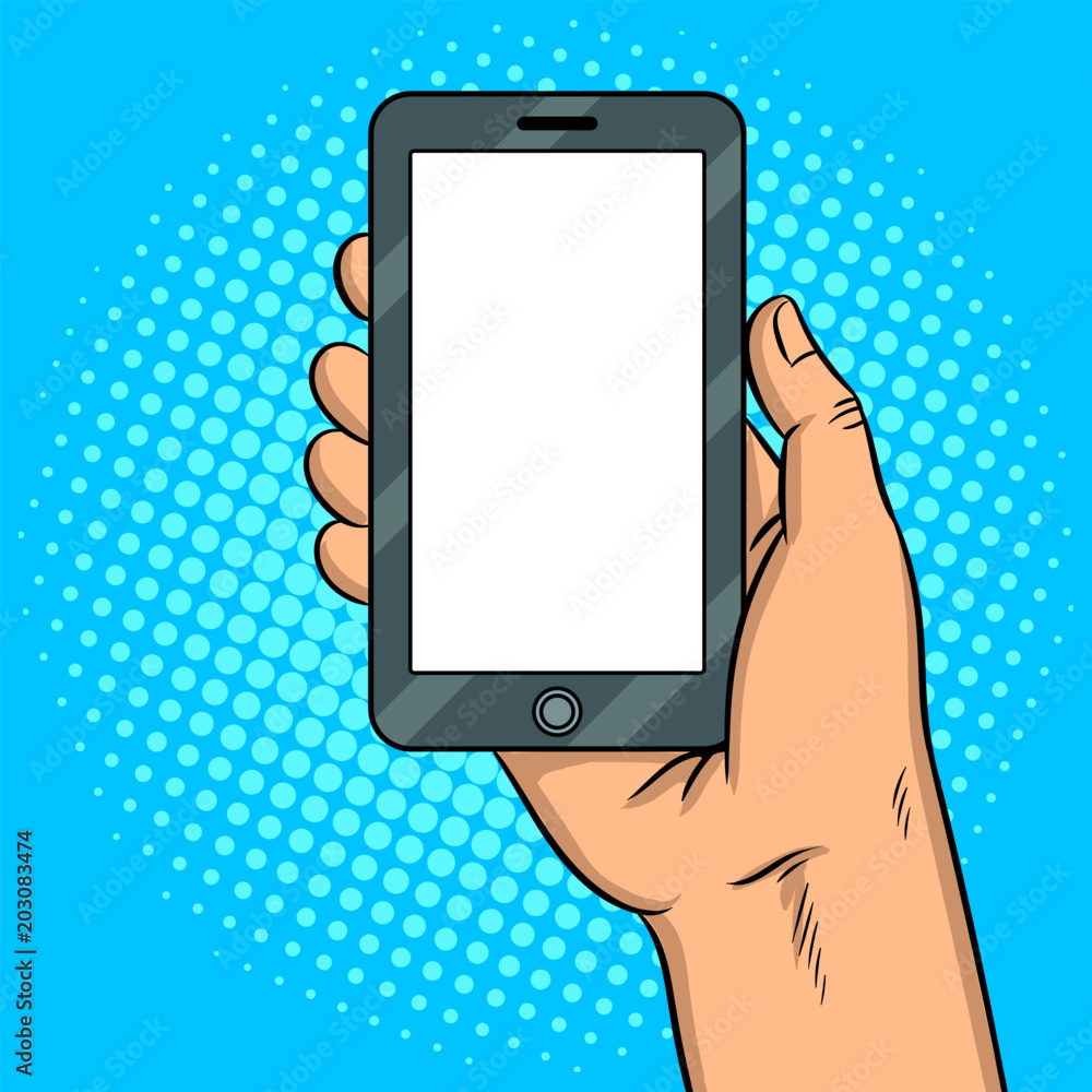 Smart phone white screen pop art vector Stock Vector | Adobe Stock