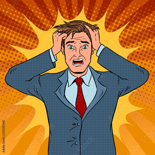 Man with panic emotion pop art vector illustration