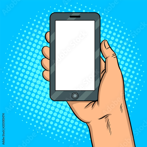 Smart phone white screen pop art vector