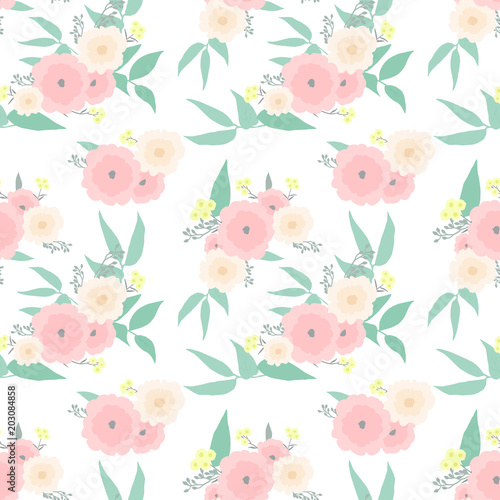Beautiful floral bouquets seamless vector pattern. Delicate flowers of pastel shades.