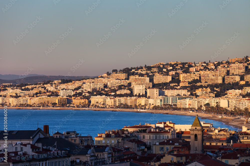 City of Nice in France at Sunrise