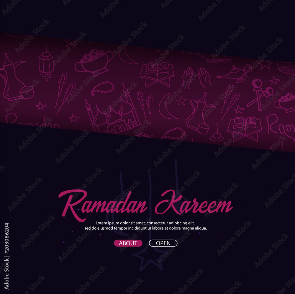 Illustration of Ramadan Kareem with hand draw doodle background for the celebration of Muslim community festival
