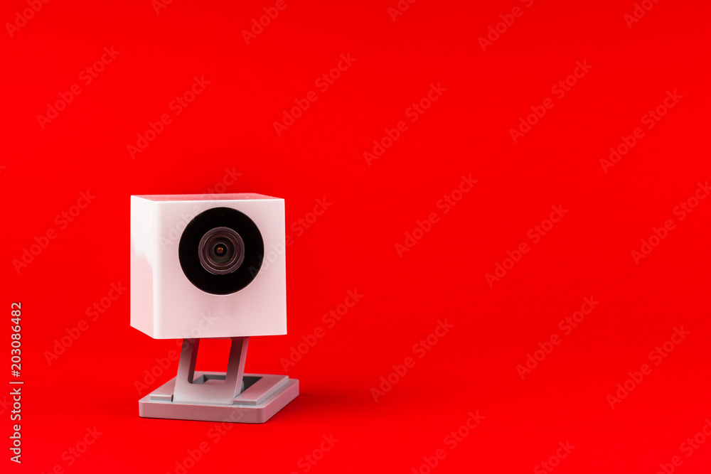 webcam white on a red background, object, Internet, technology concept