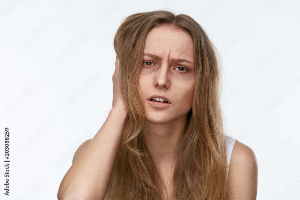 Exhausted Young Woman With Bruises Under Eyes Exhausted Young Woman With Bruises Under Eyes
