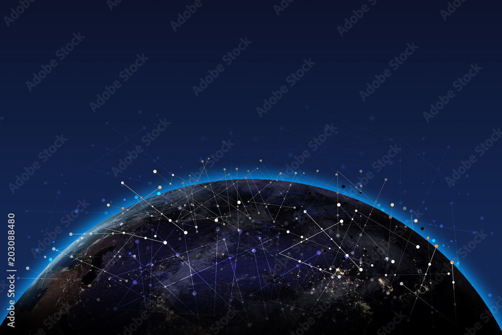 Internet connection of global network. Mixed media. Elements of this image furnished by NASA.